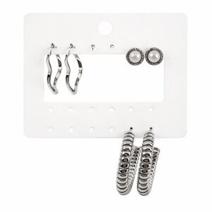 Silver Tone Earring Set 3 Pairs Faux Pearl Studs Wavy Hoops Ribbed C-Hoops Women